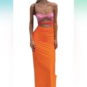 Sunset twist front strapless dress